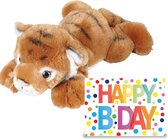 Ravensden - Verjaardag cadeau tijger 25 cm met Happy Birthday wenskaart