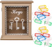 Houten sleutelkastje met 20x stuks sleutellabels - 22 x 27 cm