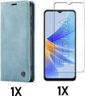 Casemania Hoesje Geschikt voor Google Pixel 6A Aqua Blue & Glazen Screenprotector - Portemonnee Book Case