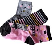 Ruinur Kindersokken - Katoenen Sokken - 3 Paar - Maat 31-34 - Roze Multicolour