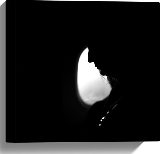 WallClassics - Toile - Silhouette d'homme à la fenêtre d'un avion - 30x30 cm Photo sur toile (Décoration murale sur toile)