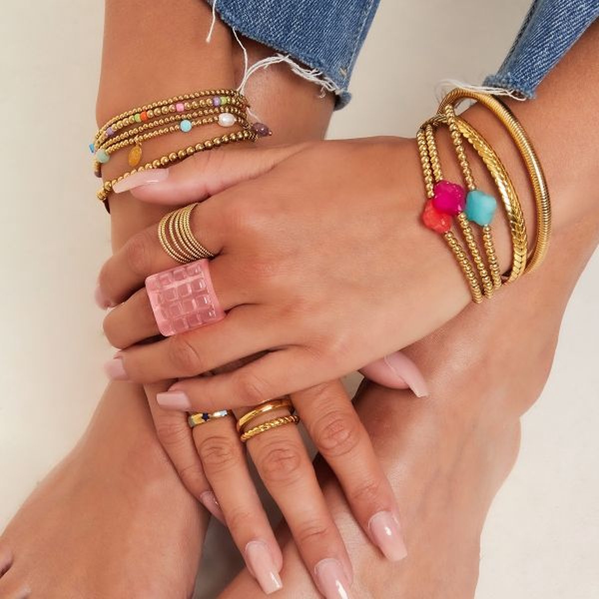 Bijoutheek Armband (sieraad) Elastiek Klaver Cyaan Blauw