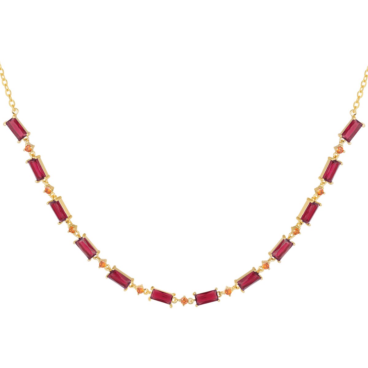 Bijoutheek Collier Vierkante Stenen Fuchsia