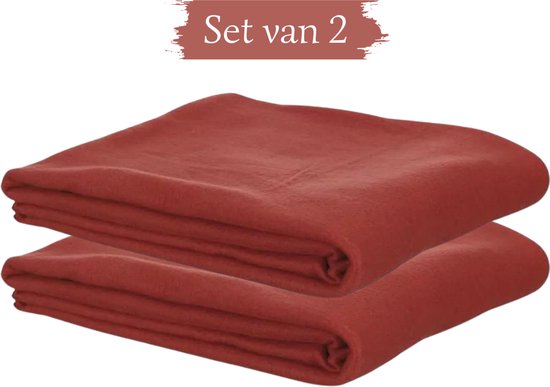 2x Fleecedeken 125x150 rood - Deken dekbed - Plaid woonkamer en slaapkamer - Fleeceplaid