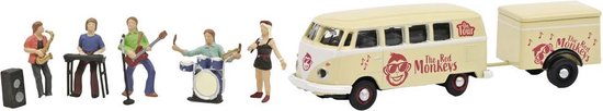 SCHUCO 1/87 Volkswagen T1 Combi The Red Monkeys - Avec 5 Musiciens Et Remorque