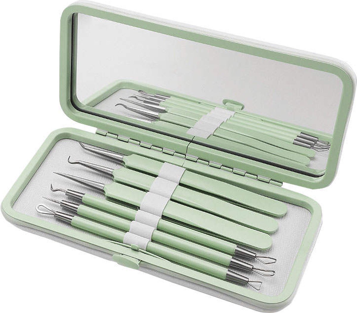 Mee-eters verwijderen - Blackhead remover - Puistjes - Professionele kit - 6 luxe puisten lepels - Mee eter lepel met spiegeltje acne verwijderen