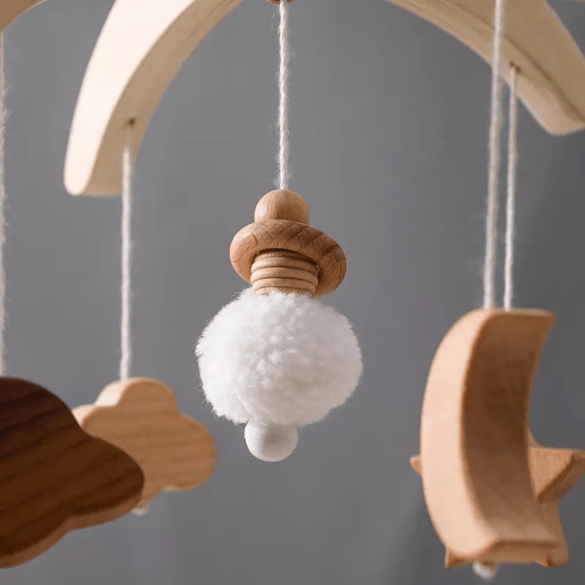 Mobile Bébé Nuages + Support Mobile Luxe en Bois Ajustable à 360