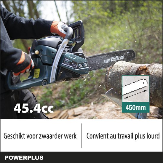 Powerplus Benzine Kettingzaag POWPG20130 - Benzine snoeizaag van 45,4 cc, 45,7 cm zaagblad en brandstoftank van 0.52 L, tuingereedschap van Powerplus — afbeelding 2