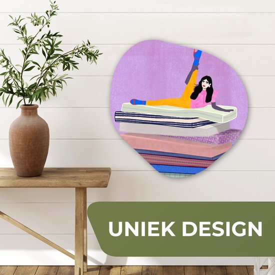 Décoration murale bio - Décoration murale plastique - Tableau bio - Femme - Vintage - Pastel - 60x60 cm - Forme miroir bio sur plastique