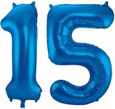 Cijfer ballonnen - Verjaardag versiering 15 jaar - 85 cm - blauw