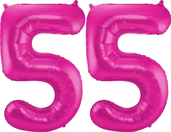 Cijfer ballonnen - Verjaardag versiering 55 jaar - 85 cm - roze