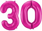 Cijfer ballonnen - Verjaardag versiering 30 jaar - 85 cm - roze