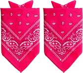 Partychimp Traditionele bandana's - 2x stuks - roze - 52 x 55 cm