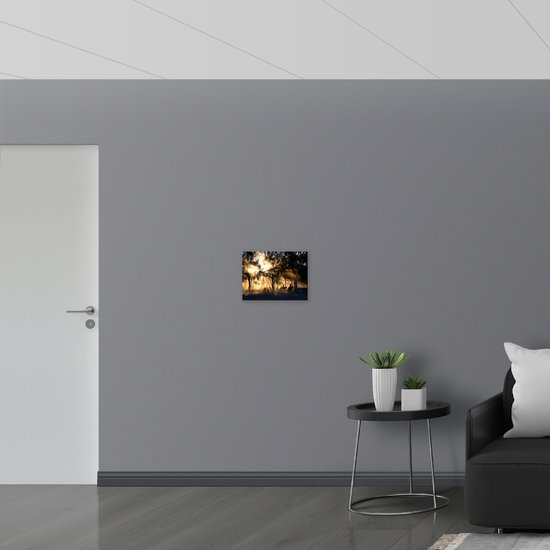 WallClassics - Panneau en mousse PVC – Groupe de Paarden dans une forêt éclairée par le soleil – Photo 40 x 30 cm sur panneau en mousse PVC