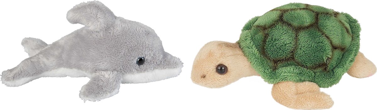 Ravensden - Pluche zeedieren knuffel set - dolfijn en zeeschildpad