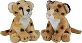 Ravensden - Safari dieren knuffels - 2x stuks - Cheetah en Luipaard - 15 cm