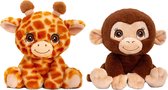 Keel Toys - Pluche knuffel dieren vriendjes set giraffe en chimpansee aapje 25 cm