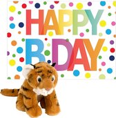 Wild Republic - Knuffel tijger 20 cm met Happy Birthday wenskaart