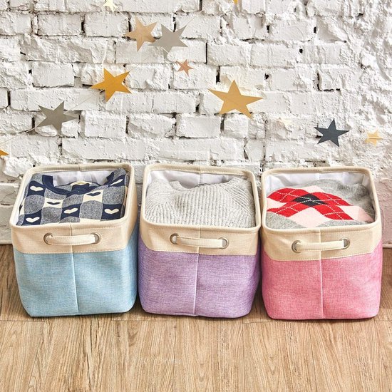 EZOWare Set of 3 Collapsible Large Cube Fabric Linen Canvas Storage Bins Baskets for Shelves Cubby Laundry Playroom Closet Clothes Shoe Baby Toy with Handles (Black and Gray)