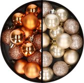 Kerstballen 34x st - 3 cm - koper en champagne - kunststof