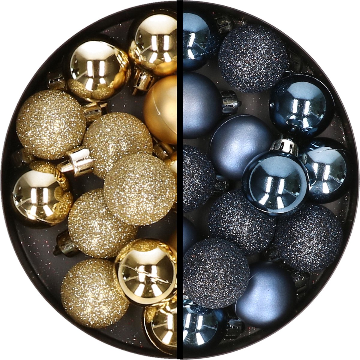 Kerstballen 34x st - 3 cm - goud en donkerblauw - kunststof