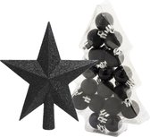 Kerstballen 17x st 3 cm - met ster piek - zwart - kunststof