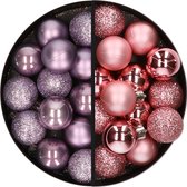 Kunststof kerstballen -28x st. - lila paars en roze -3 cm - kunststof