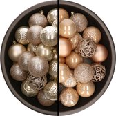 Boules de Noël - 74x pièces - champagne et marron clair - 6 cm - synthétiques