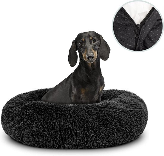 Behave Hondenmand Deluxe - Maat M - 60 cm - Hondenkussen - Hondenbed - Donutmand - Wasbaar - Fluffy - Donut - Zwart