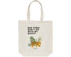 Lundholm tote bag katoen cotton - Scandinavisch design - katoenen shopper tas naturel ecru bad vibes don't go with my outfit quote - 100% cotton katoenen tas - zeer sterk | Lundholm Nora collectie