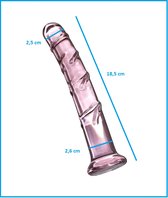 Roze Unisex Dildo G-spot met structuur van kristalglas 18,5 cm - anaalplug- anale dildo - dia Ø 2,6 cm - helder Kristal glazen dildo- sex anale butt plug seksspeelgoed voor mannen en vrouwen