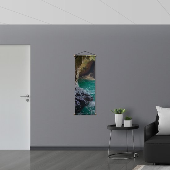 WallClassics - Affiche Textile - Water Bleu Clair dans la Grotte Marron - 40x120 cm Photo sur Textile