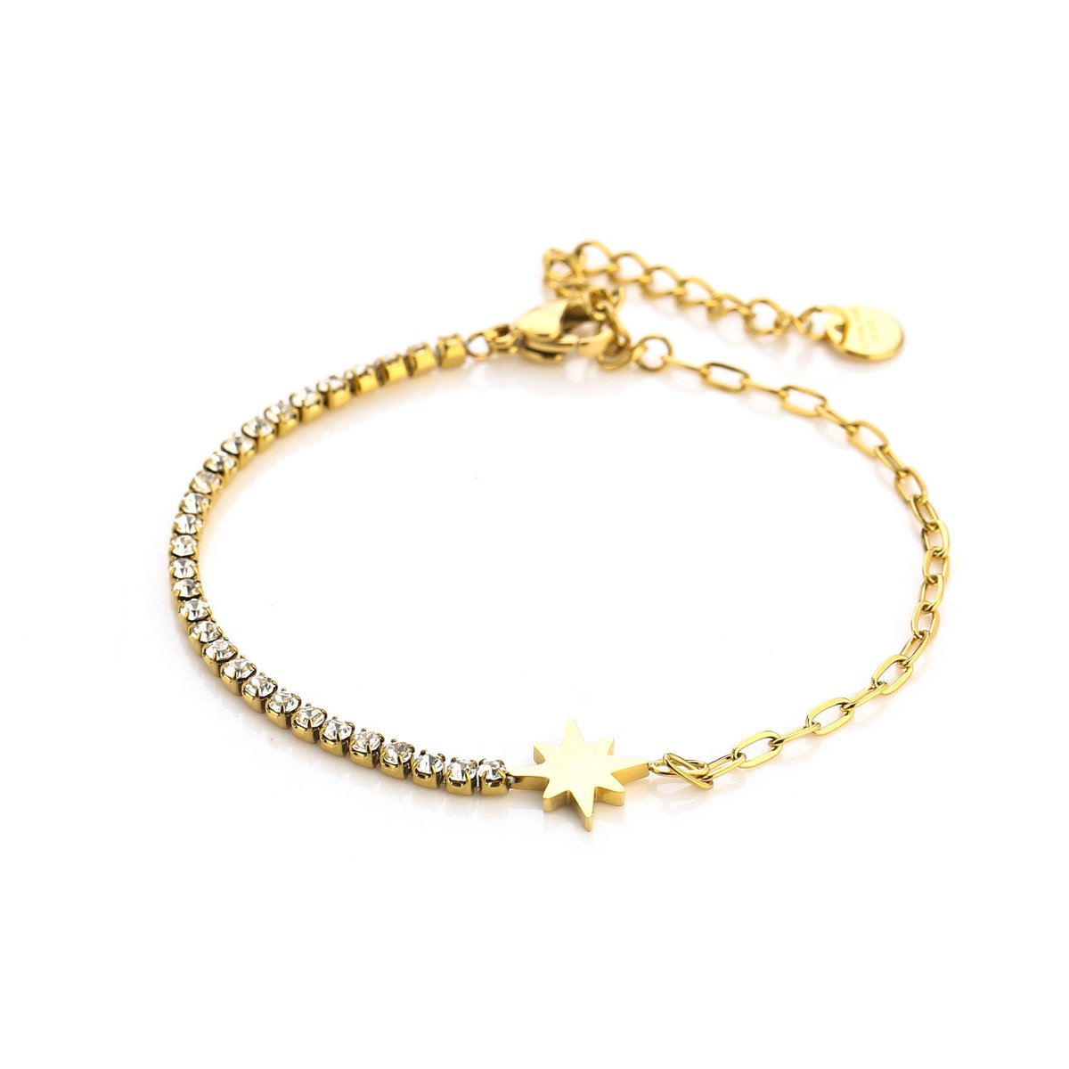 Minimalistische armband met steentjes - Yehwang - Gouden armband - Stainless Steel armband dames (verkleurt niet!) - Goud - Armband - Waterproof - 16 + 3 cm - Kerst sieraden - Kerst - Party - Sinterklaas - Moederdag - Valentijn - Cadeau - Armbanden
