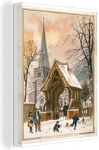Canvas Schilderij Kerst - Winter - Retro - 60x80 cm - Wanddecoratie