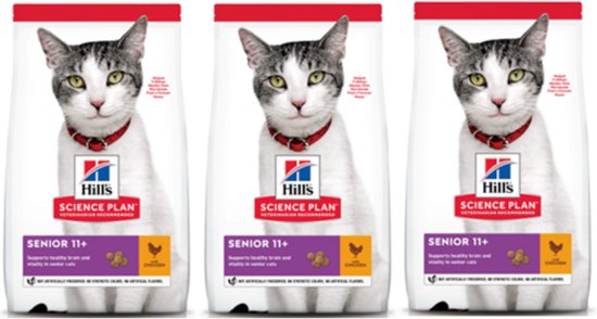 3x Hill's - Feline Senior 11+ Kip - Kattenvoer - 1.5kg