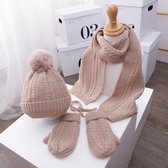 Wintermuts set beige - Muts met sjaal en handschoenen | Kind | Geschikt van 3 jaar tot en met 7 jaar | warm | met warme voering gevoerd voor de winter