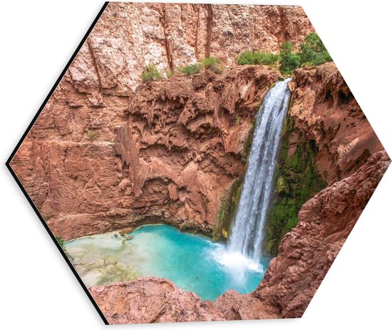 WallClassics - Dibond Hexagon - Havasu Falls Waterval in Arizona - 30x26.1 cm Foto op Hexagon (Met Ophangsysteem)