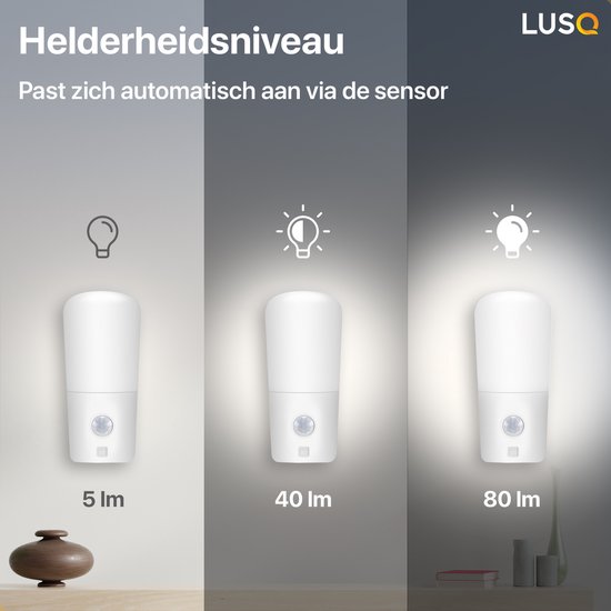LUSQ® - LED Nachtlampje met bewegingssensor in Stopcontact voor Kinderen en Volwassenen- - 2 stuks - Nachtlampjes met Bewegingssensor - Nacht Lamp met Dag en Nacht Sensor van LUSQ® — afbeelding 5