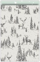 by Ronsie - giftbags maat M - Kerst - Reindeer Forest - warm grey - incl. zwarte ronde afsluitetiketten - 12 x 19cm - cadeauverpakkingen - papieren cadeau zakjes - 10 stuks - binnenkant mint/witte print