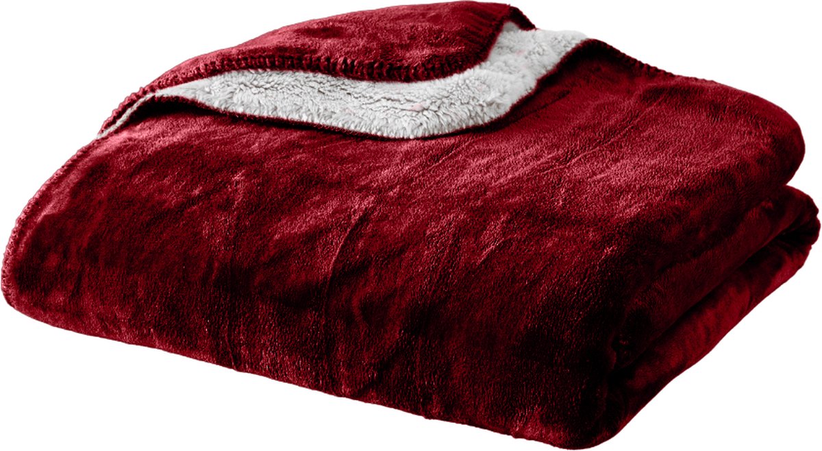 Plaids Cocooning - fleece deken - plaid - Cosy Bicolore Bordeaux - Superzachte fleece - 200 cm x 150 cm