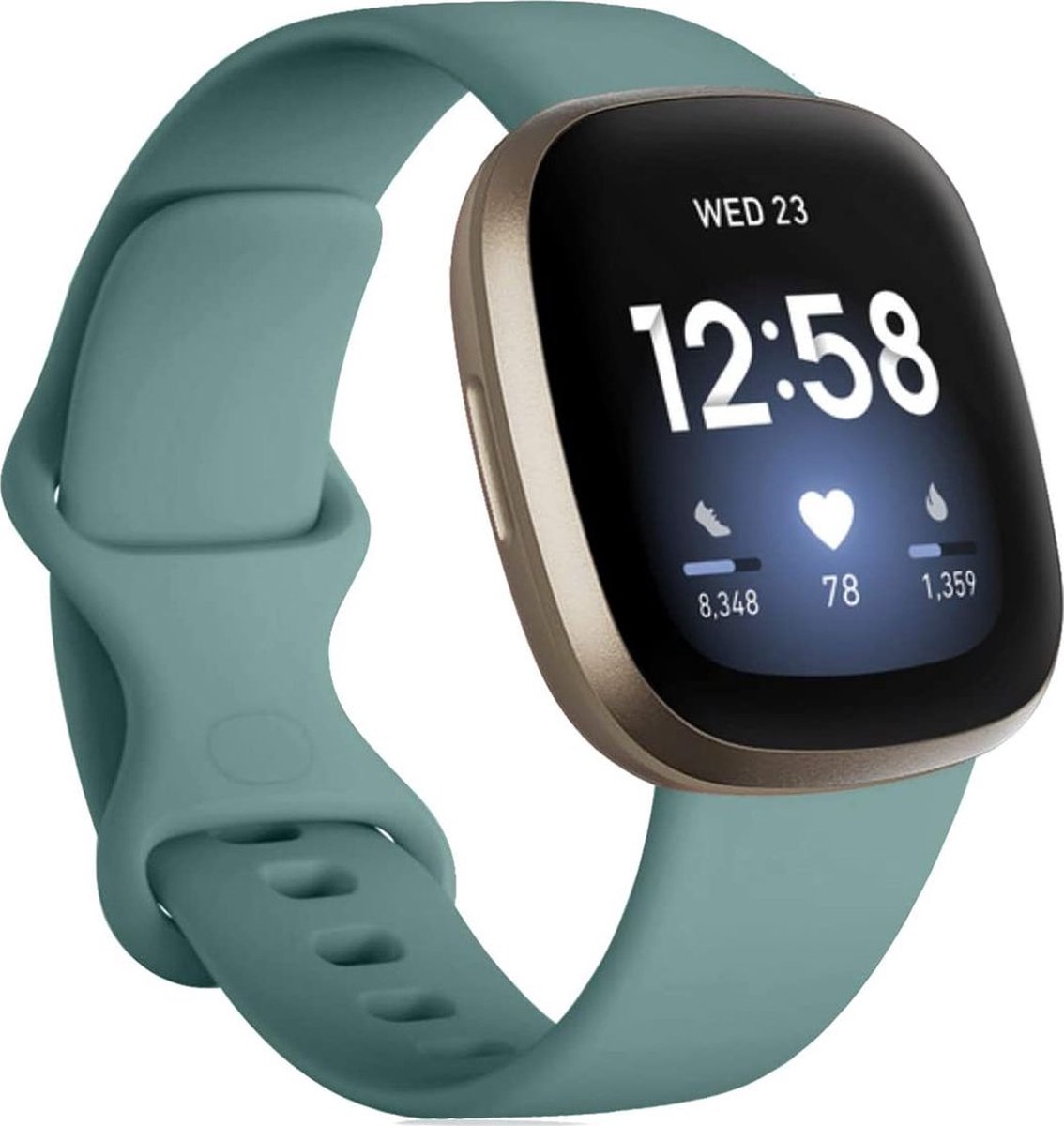 Mobigear Siliconen Watch bandje geschikt voor Fitbit Sense Bandje Druksluiting | Mobigear Sport Dual - Turquoise