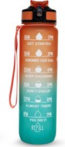 Waterfles met Tijdmarkeringen - Motivatie Waterfles - Drinkfles 1 Liter - Turquoise en Oranje