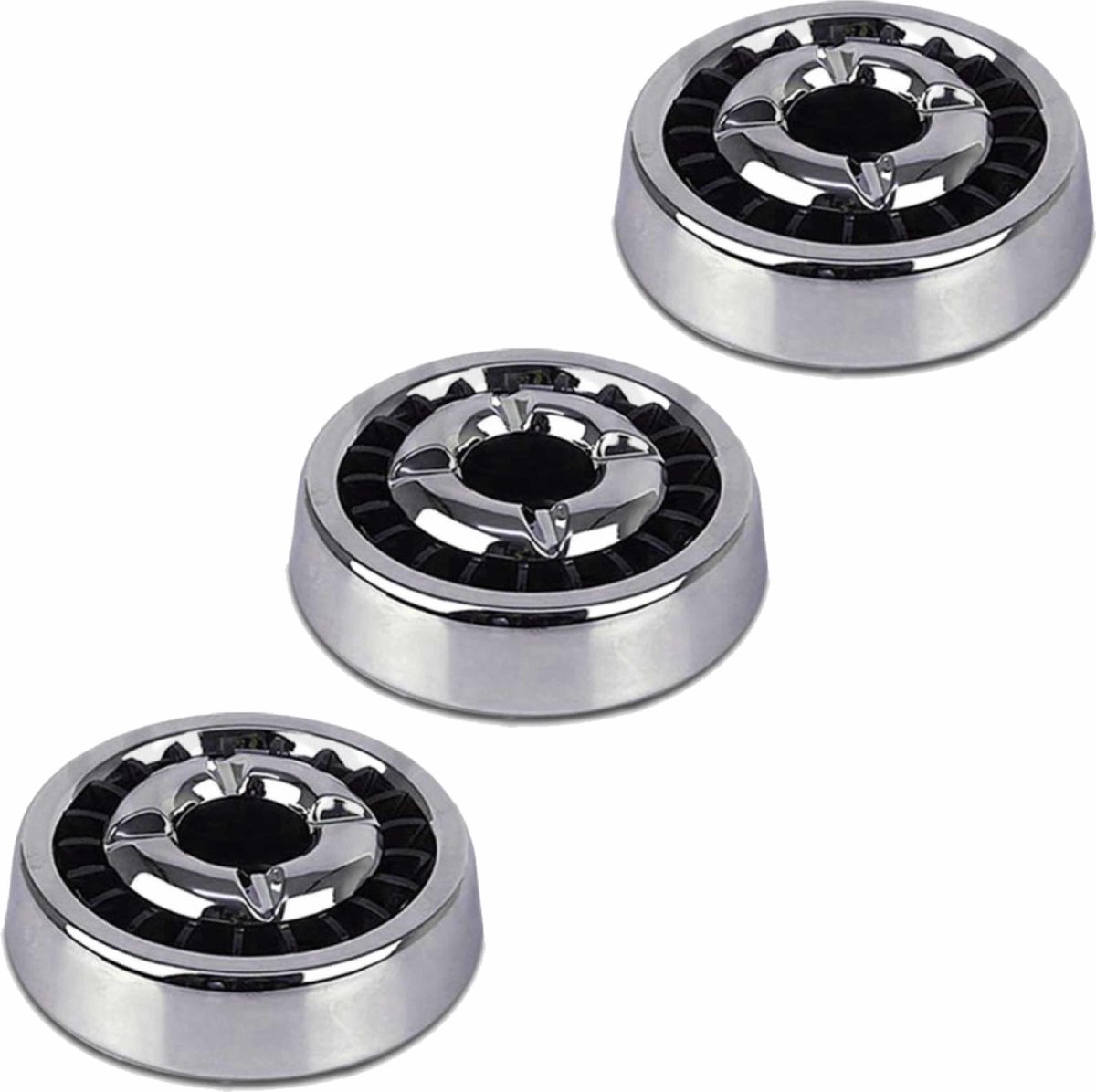 Goedkoopste Asbak - 3x - chroom/zwart - 14 cm - metaal/kunststof - sigarettendover - Dover/tafeldover - Rokersbenodigdheden - Rookaccessoires