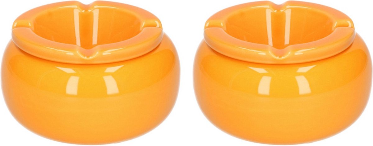 Goedkoopste 2x stuks Ronde oranje storm asbak 11 cm - Asbakken - Stormasbakken