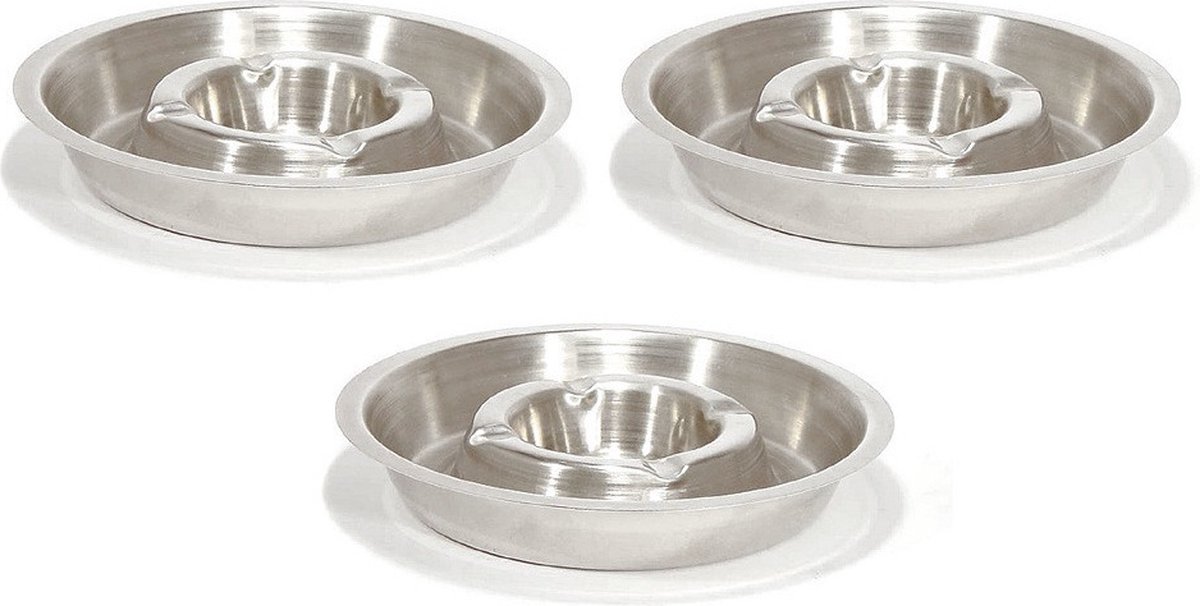 Goedkoopste 10x stuks RVS asbakken rond 16 cm - Hotelasbak - Horeca/terras/tafel asbakken