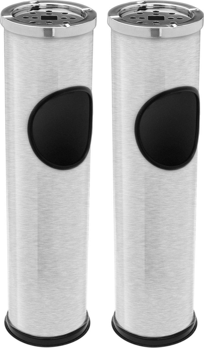Goedkoopste Staande asbak - 2x - zilver - 56 cm - RVS - met afvalbakje - Rookruimte - Rokers toebehoren - Rokersbenodigdheden - Asbak met prullenbakje