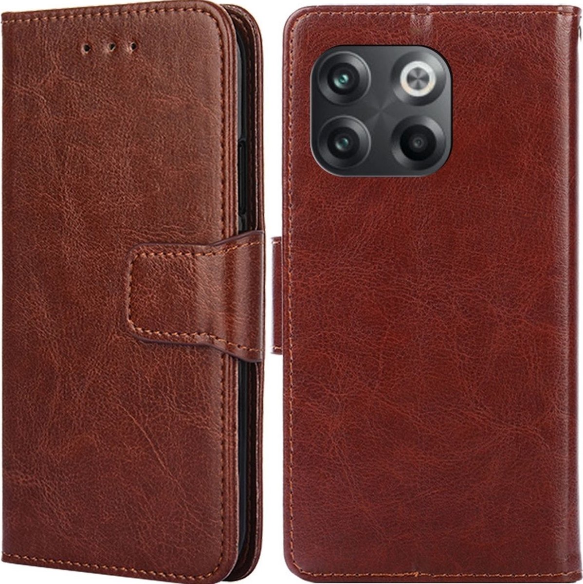 Mobigear Telefoonhoesje geschikt voor OnePlus 10T Hoesje | Mobigear Wallet Bookcase Portemonnee | Pasjeshouder voor 3 Pasjes | Telefoonhoesje voor Pinpas / OV Kaart / Rijbewijs - Bruin