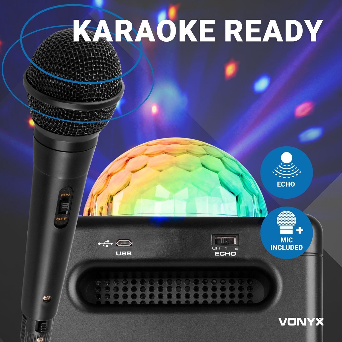 Microphone karaoké Bluetooth sans fil, haut-parleur de micro portable 2-en-1  - Jachete CI