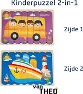 Houten Puzzel - Dubbelzijdige Kinderpuzzels - Set 2-in-1 - Montessori Speelgoed - Set Schip en Schoolbus