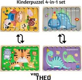 Houten Puzzel - Dubbelzijdige Kinderpuzzels - Set 4-in-1 - Montessori Speelgoed - Set Jungle en Dino's